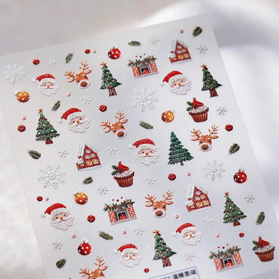 Santa Clause Nail Art Stickers Adhesive Snowflake Tree Embossed Sticker Decals TS3867