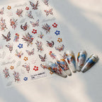 5D Butterfly & Cherry Blossom Nail Stickers – Embroidered Floral Design TS3954
