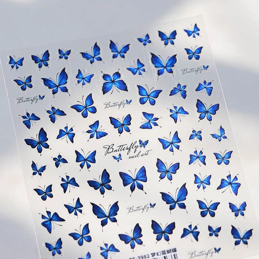 Fantasy Blue Butterfly Nail Art Stickers Adhesive Sticker Decals TS3982