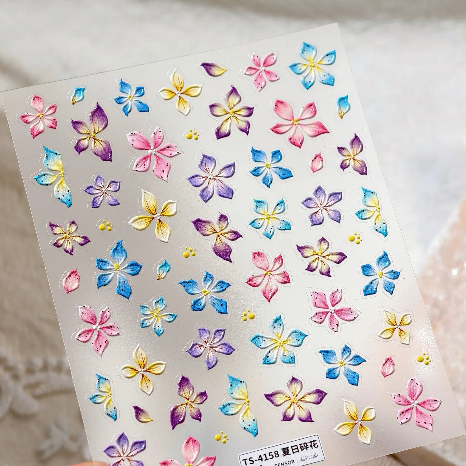 5D Watercolor Bloom Nail Stickers | Embossed Floral Decals for Summer Nails 4158