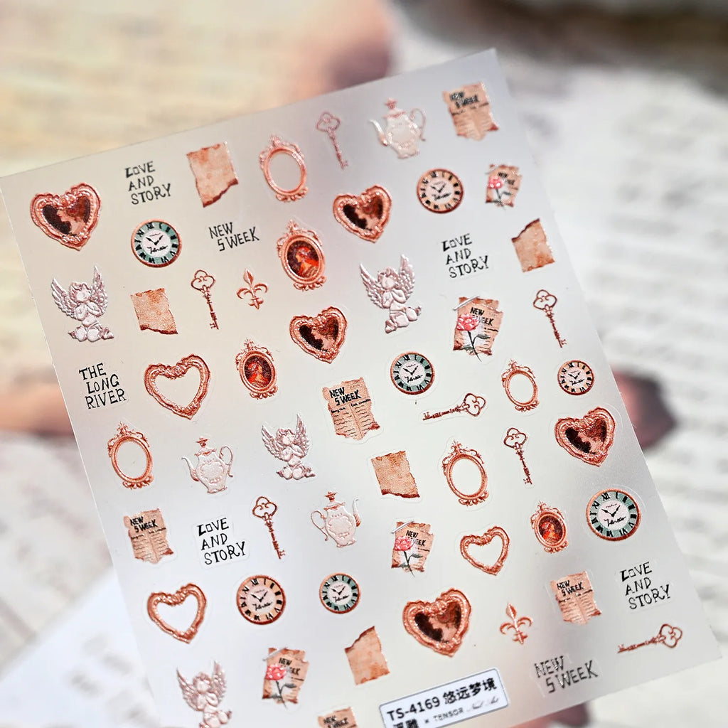 Vintage Love Story 3D Nail Stickers - Retro Romantic Steampunk Decals TS4169