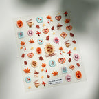 Fall Mushroom Maple Leaf Nail Stickers - Vintage Autumn Decals for Thanksgiving 4178