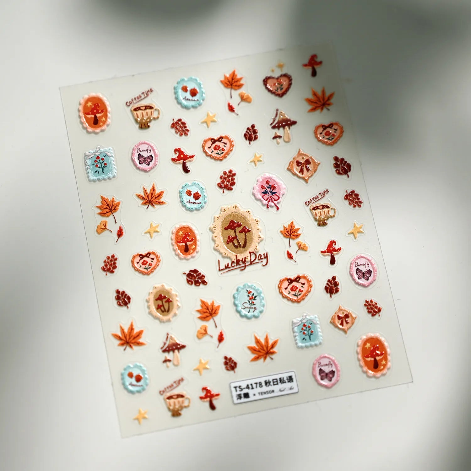 Fall Mushroom Maple Leaf Nail Stickers - Vintage Autumn Decals for Thanksgiving 4178