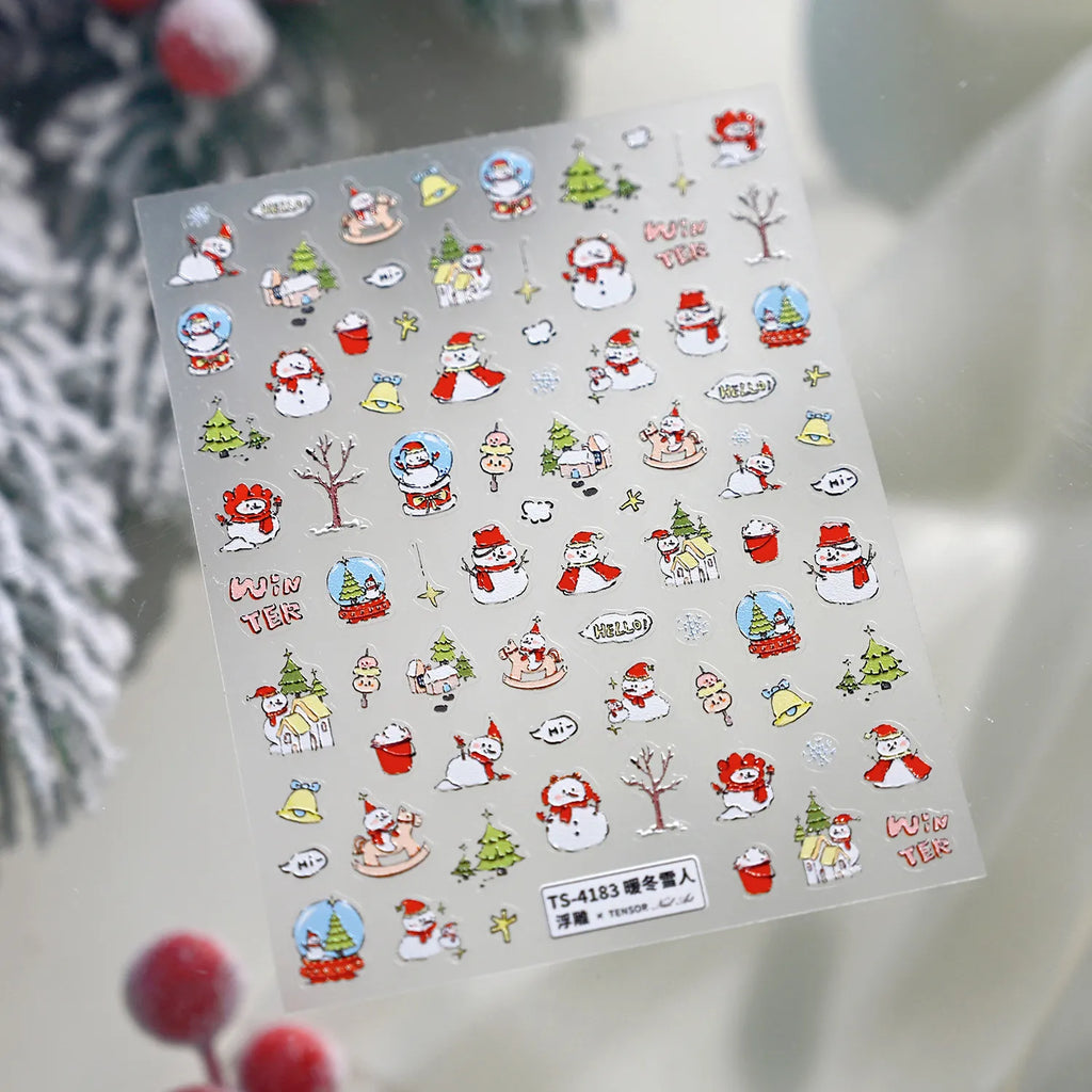 Cute Snowman & Christmas Tree Nail Stickers TS4183