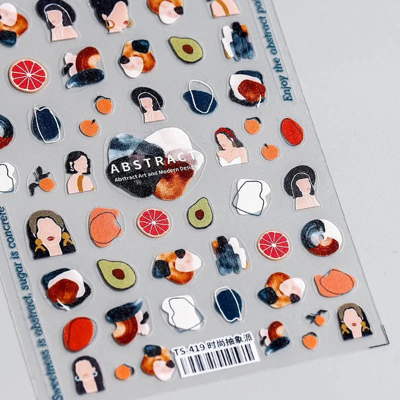 Abstract Face Lady Nail Art Stickers 3D Adhesive Sticker Decals TS419