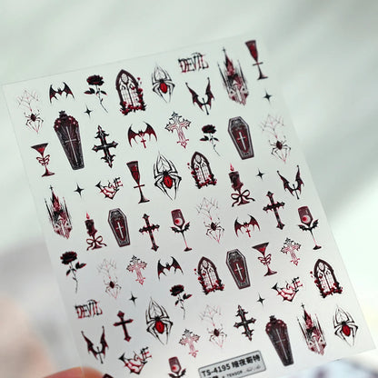 Gothic Evil Eye 3D Nail Stickers | Spooky Spider Cross Decals For Halloween M1222