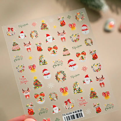 Cute Gingerbread Christmas Nail Stickers - Xmas Deer Tree Snowman Holiday Decals 