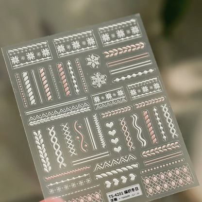 5D Sweater Knit Nail Stickers - Winter Fair Isle & Nordic Nail Art Decals TS4201