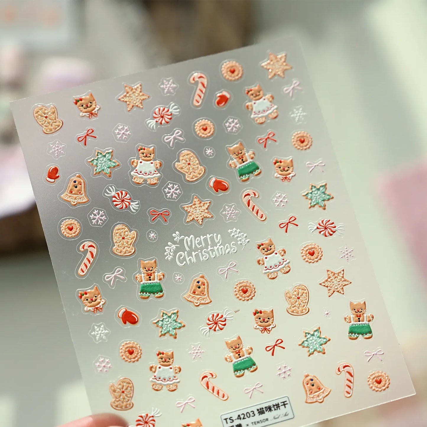 Cute Gingerbread Christmas Nail Stickers - Xmas Deer Tree Snowman Holiday Decals 