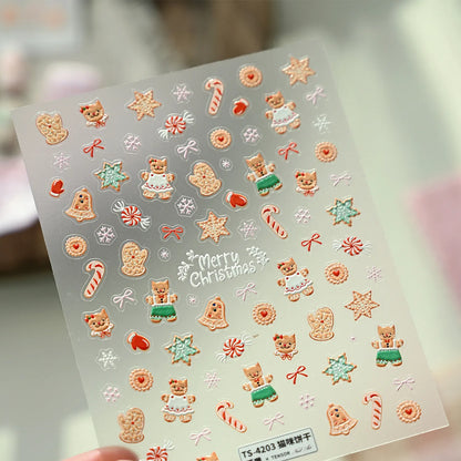 Cute Gingerbread Christmas Nail Stickers - Xmas Deer Tree Snowman Holiday Decals 