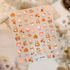 Cute Autumn Cat Pumpkin Nail Stickers | Vintage Fall Kawaii Decals 4211