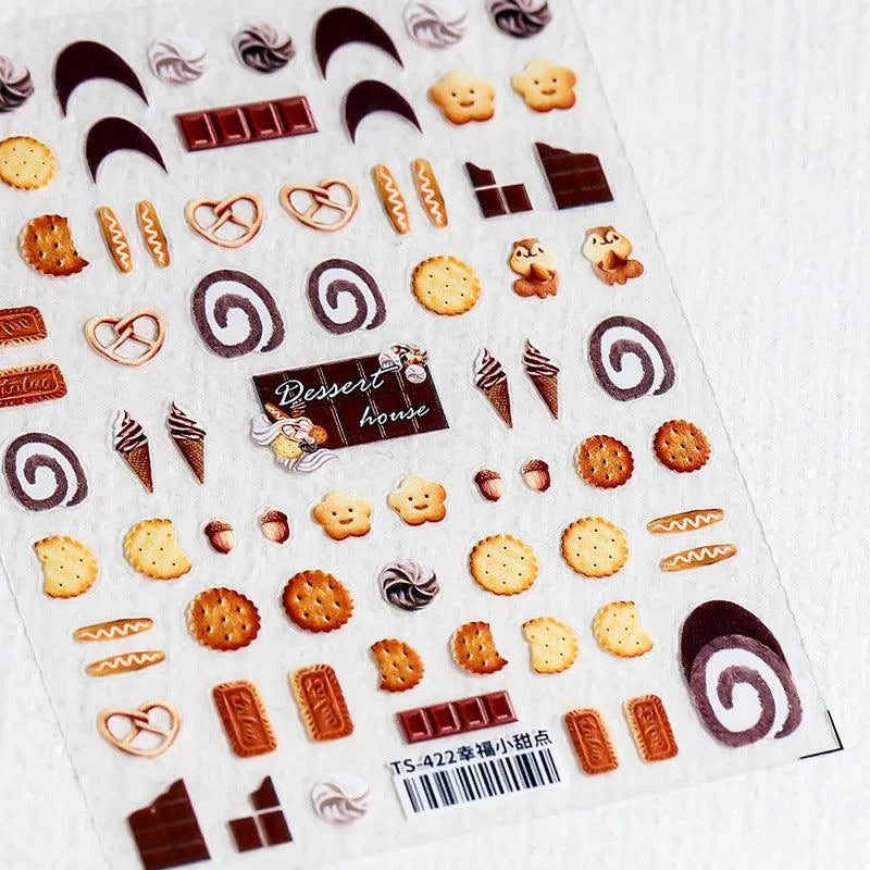 Desserts Cake Design Nail Art Stickers Cookies Adhesive Sticker Decals TS422