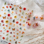3D Autumn Pressed Flower & Butterfly Nail Stickers - Fall Maple Leaf Decals 4314