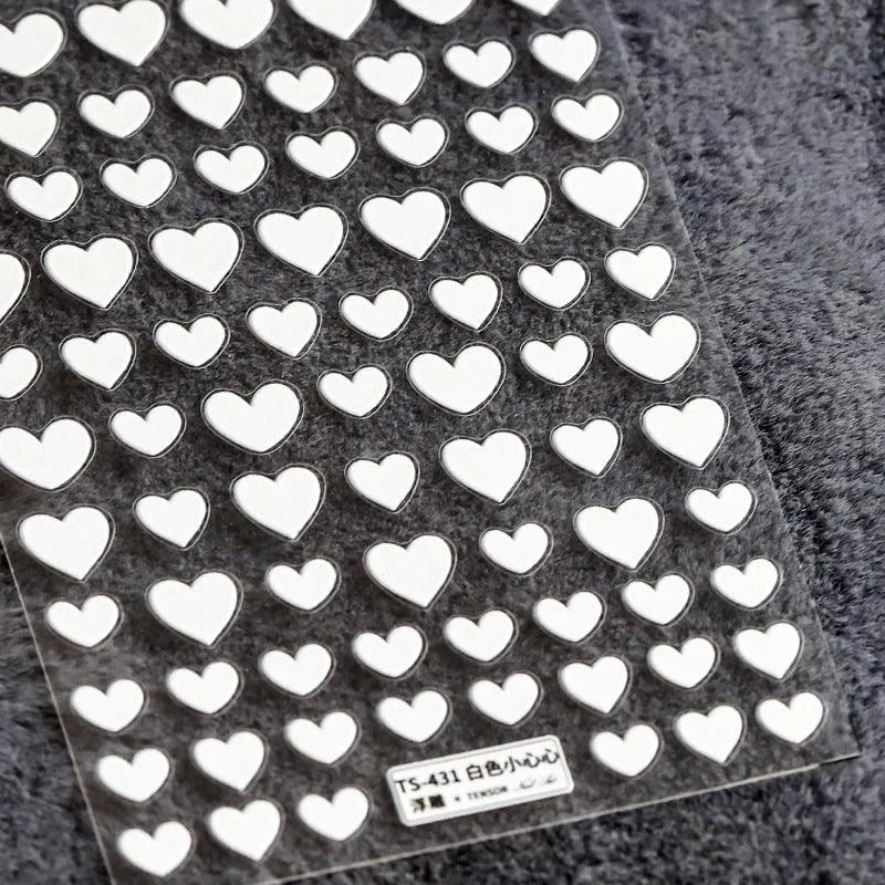 Pink Love Heart Nail Art Stickers Black White Hearts Adhesive Stars Sticker Decals For Valentine's Day TS431 embossed