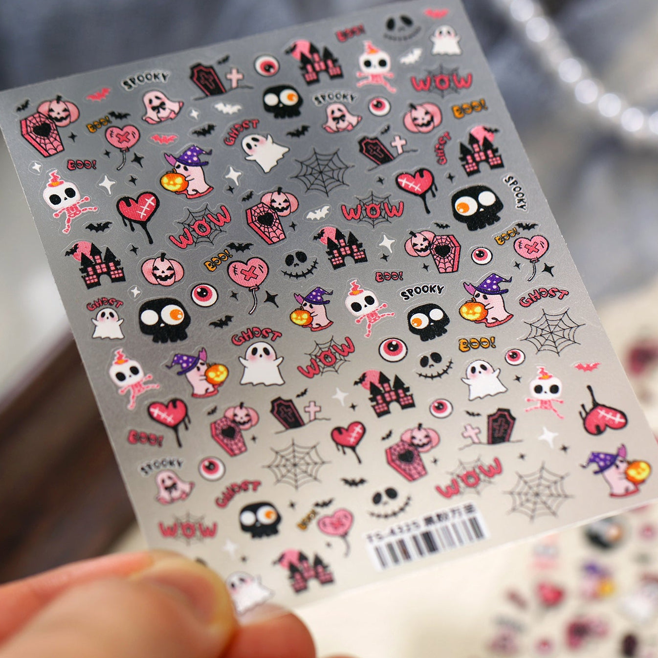 Kawaii Halloween Nail Stickers - Y2K Pink Spooky Ghost Decals 4325