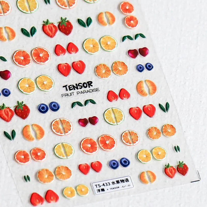 Summer Fruits Nail Art Stickers Lemon Fruit Slices Adhesive Embossed Sticker Decals TS433 
