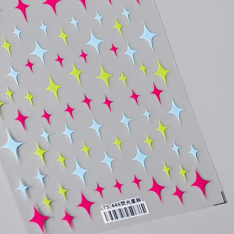 Colorful Star Nail Art Stickers Black Red Cross Stars Shape Adhesive Sticker Decals TS448