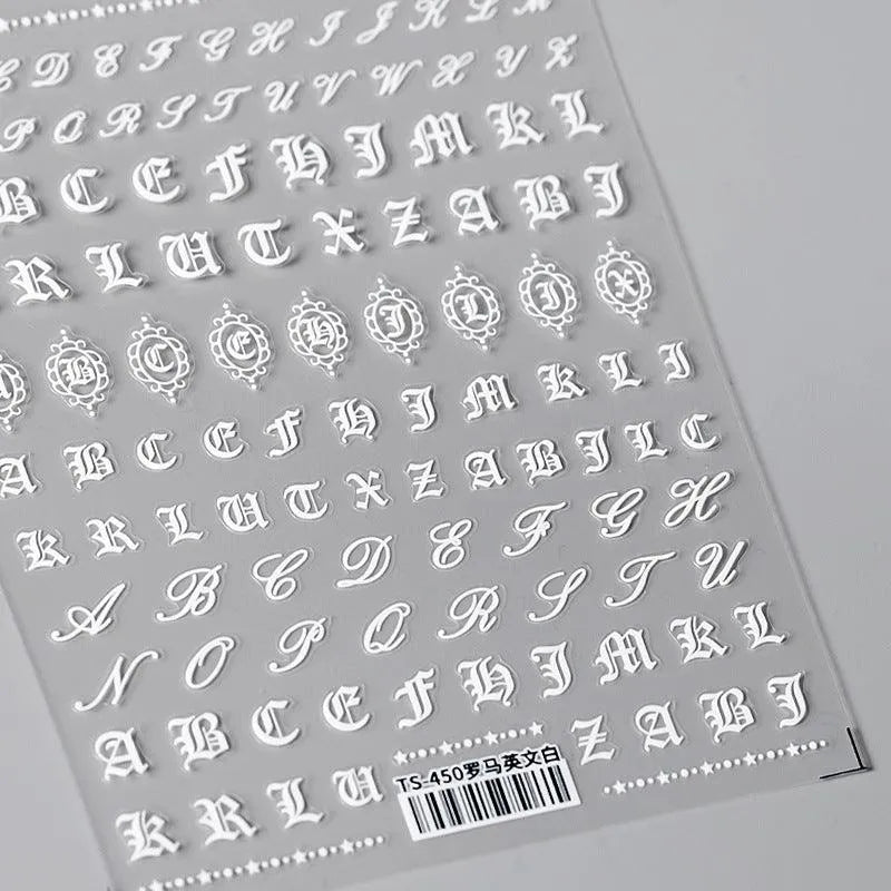Letter Nail Art Stickers Roman Alphabet Adhesive Sticker Decals TS450