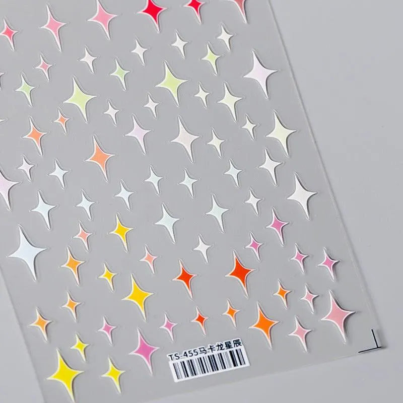 Colorful Star Nail Art Stickers Black Red Cross Stars Shape Adhesive Sticker Decals TS455