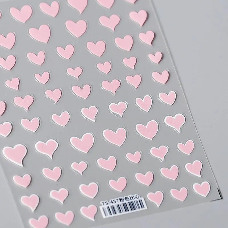 Pink Love Heart Nail Art Stickers Black White Hearts Adhesive Stars Sticker Decals For Valentine's Day TS457