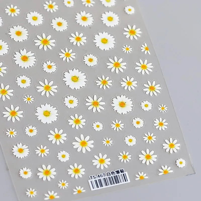 Daisy Flower Nail Art Stickers 3D Floral Adhesive Sticker Decals TS467