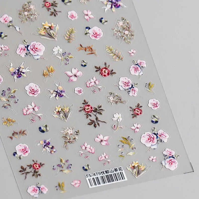 Floral Nail Art Stickers Lily Flower 3D Adhesives Sticker Decals TS479