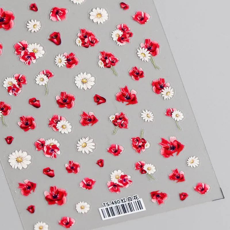 Floral Nail Art Stickers Lily Flower 3D Adhesives Sticker Decals TS480