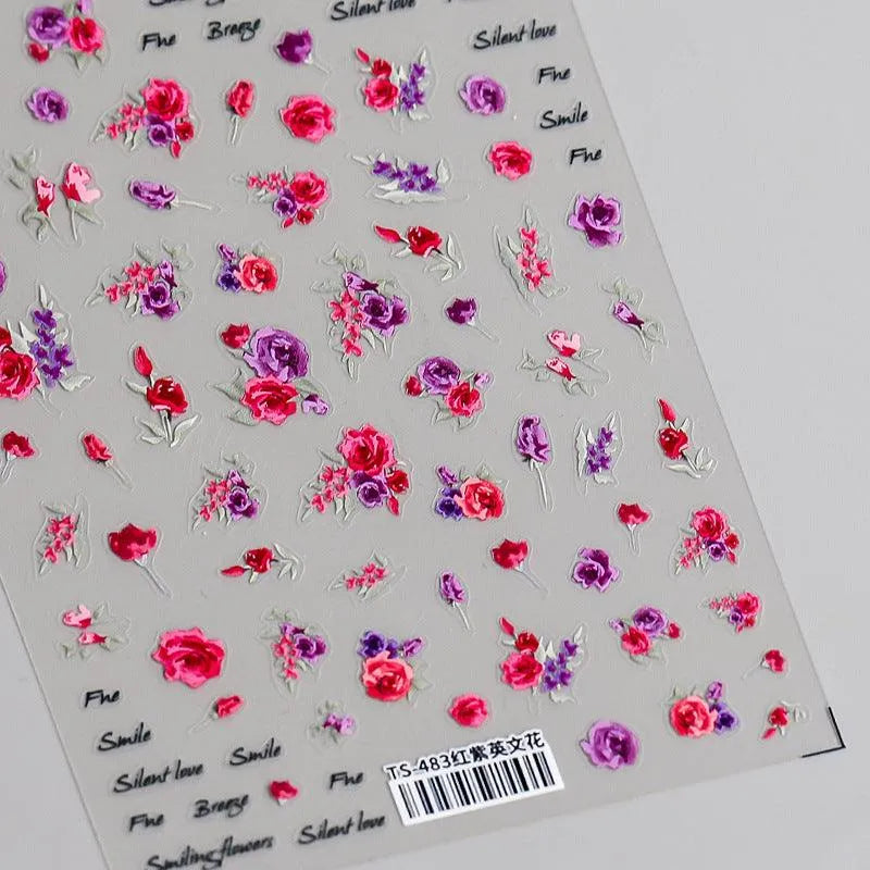 Floral Nail Art Stickers Lily Flower 3D Adhesives Sticker Decals TS483
