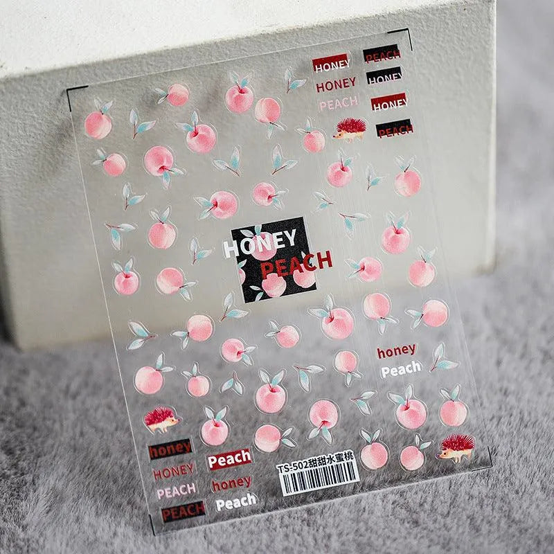 Honey Peach Nail Art Stickers Summer Fruit Adhesive Sticker Decals TS502