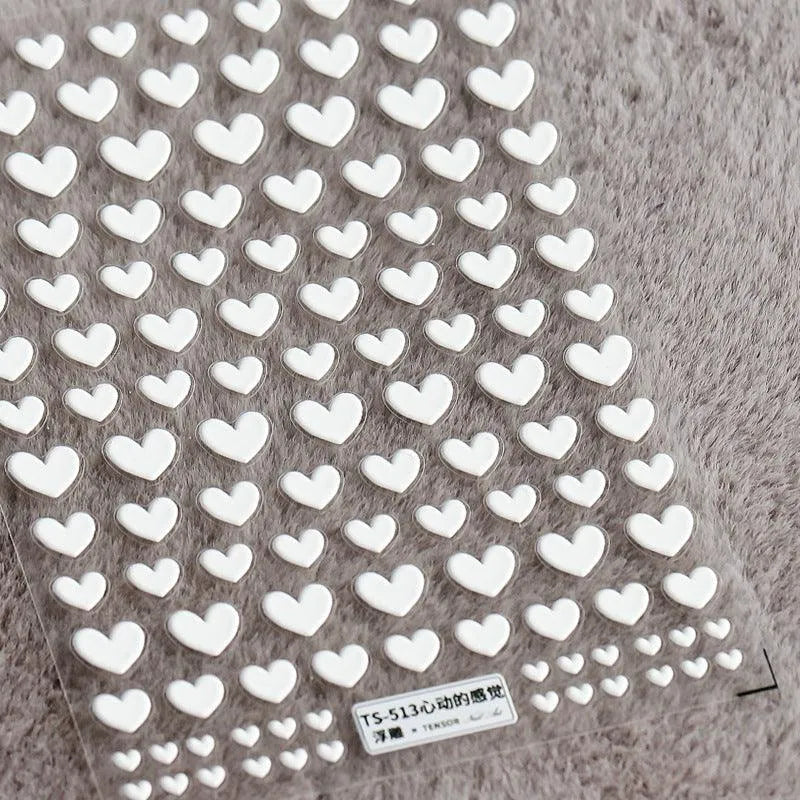 Pink Love Heart Nail Art Stickers Black White Hearts Adhesive Stars Sticker Decals For Valentine's Day TS513 embossed