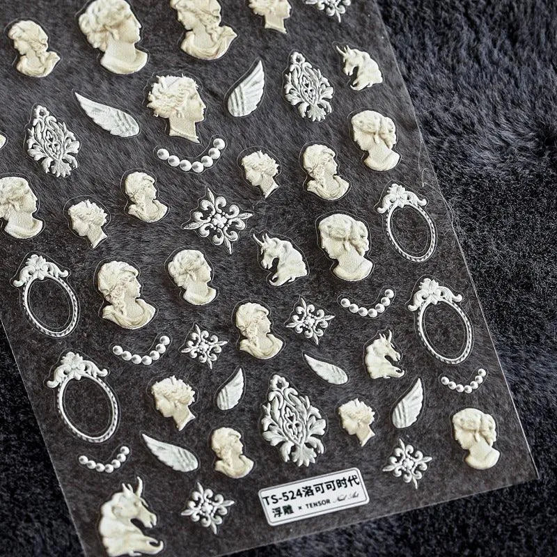 Nail Art Stickers Adhesive Slider Vintage Angel Embossed Sticker Decals TS524