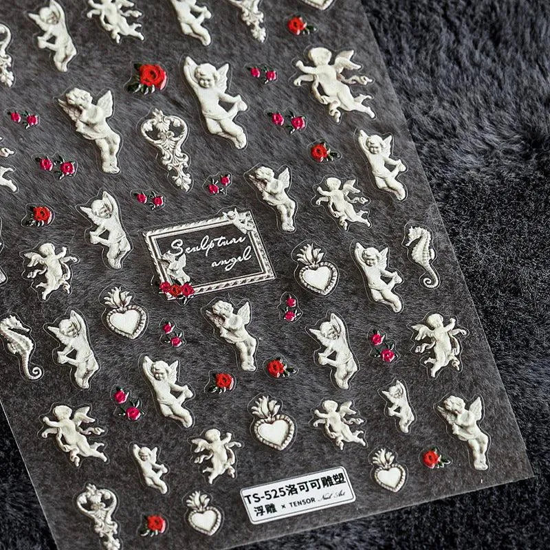 Nail Art Stickers Adhesive Slider Vintage Angel Embossed Sticker Decals TS525