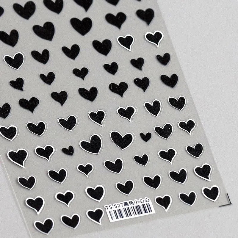 Pink Love Heart Nail Art Stickers Black White Hearts Adhesive Stars Sticker Decals For Valentine's Day TS527