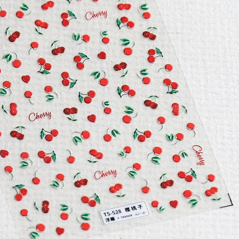 Summer Fruit Nail Art Stickers Peach Cherry Adhesive Sticker Decals TS528 embossed