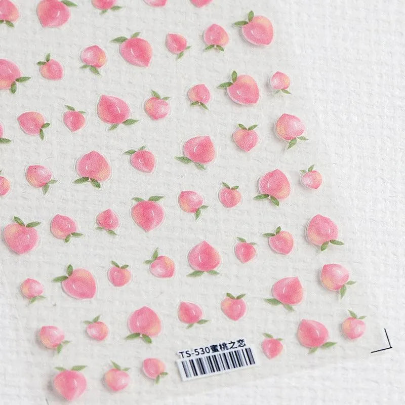 Summer Fruit Nail Art Stickers Peach Cherry Adhesive Sticker Decals TS530