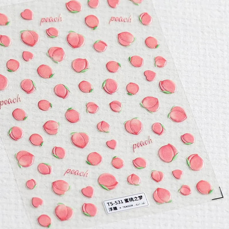 Summer Fruit Nail Art Stickers Peach Cherry Adhesive Sticker Decals TS531 embossed