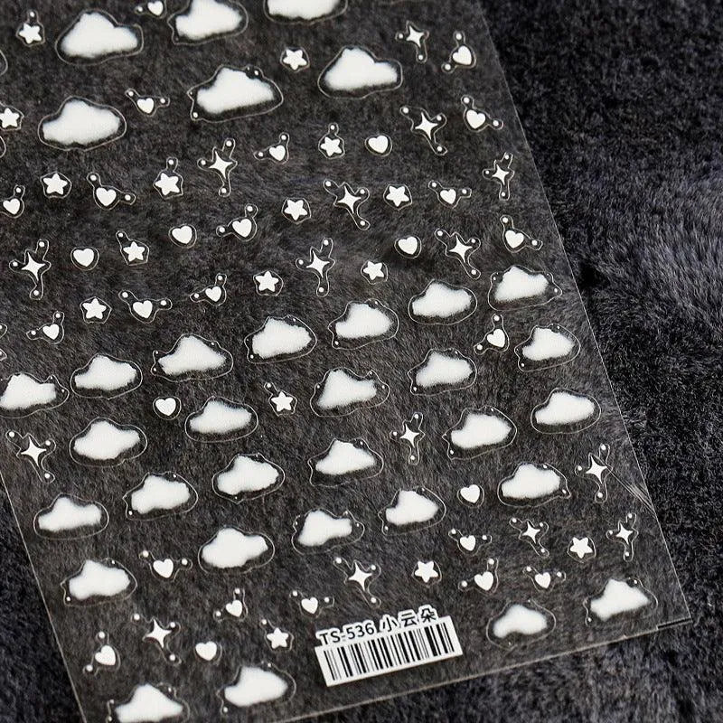 White Cloud Nail Art Stickers 3D Adhesive Sticker Decals TS536