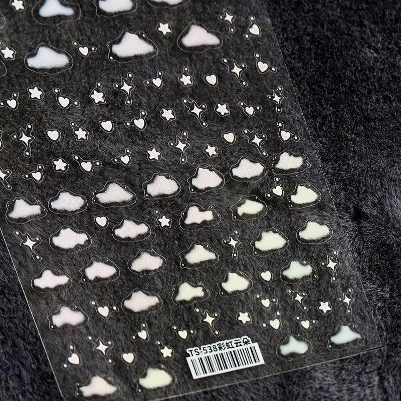 White Cloud Nail Art Stickers 3D Adhesive Sticker Decals TS538