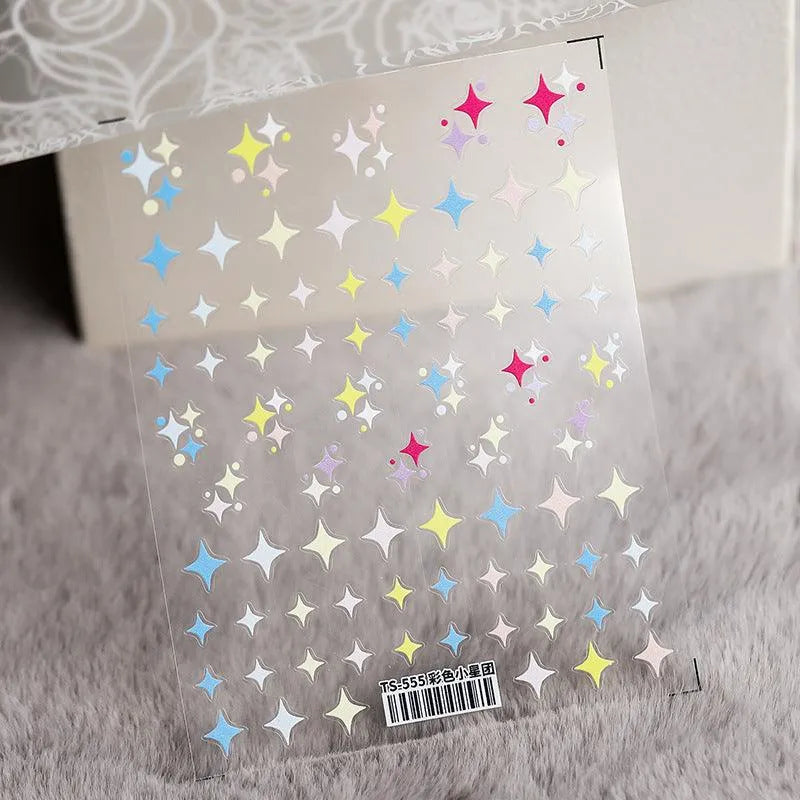 Neon Star Nail Art Stickers Adhesive Embossed Cross Star Sticker Decals TS555