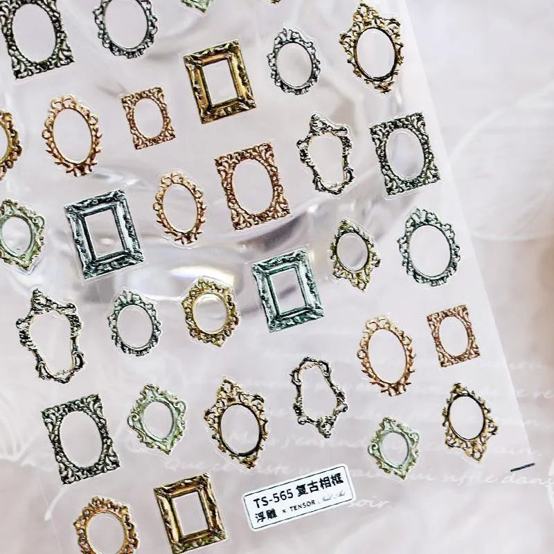 Nail Art Stickers Adhesive Slider Vintage Oil Painting Photo Frame Sticker Decals TS565