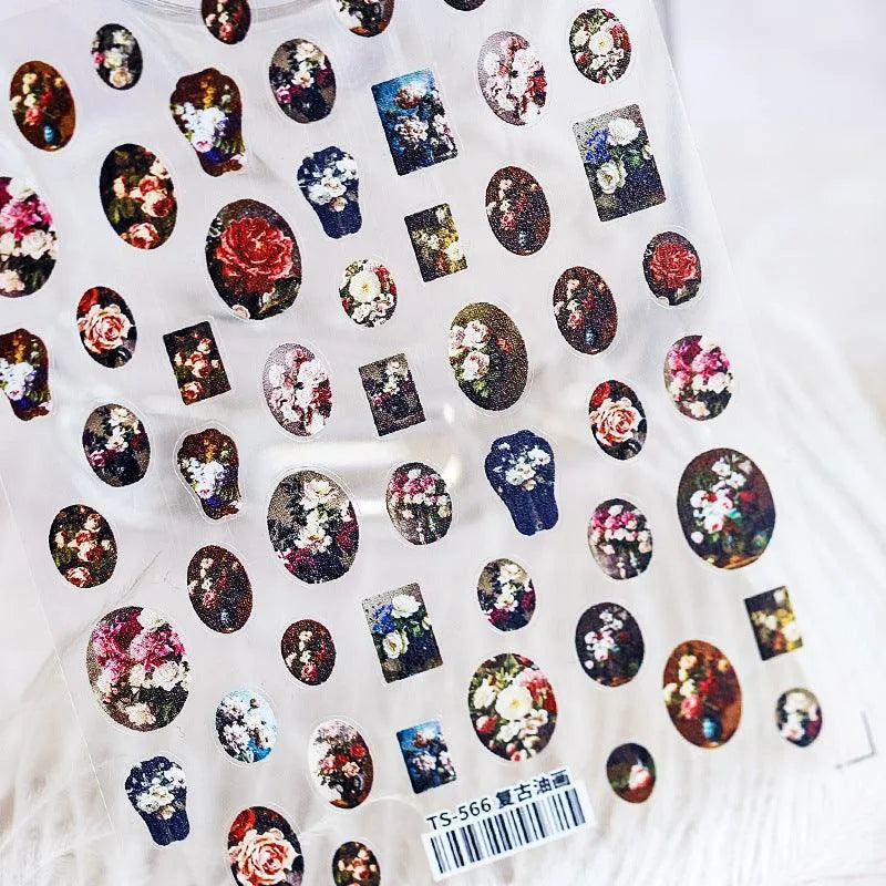 Nail Art Stickers Adhesive Slider Vintage Oil Painting Photo Frame Sticker Decals TS566