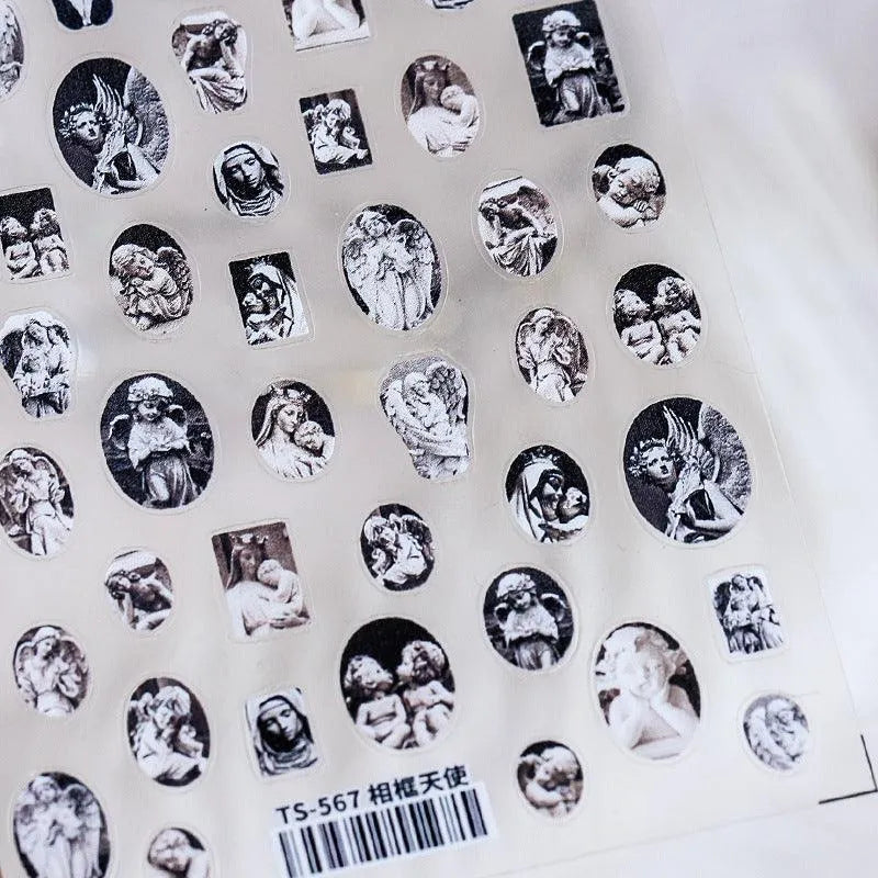 Nail Art Stickers Adhesive Slider Vintage Oil Painting Photo Frame Sticker Decals TS567