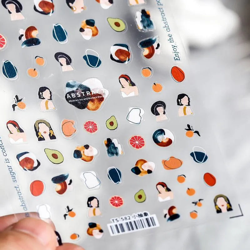 Abstract Face Lady Nail Art Stickers 3D Adhesive Sticker Decals TS582