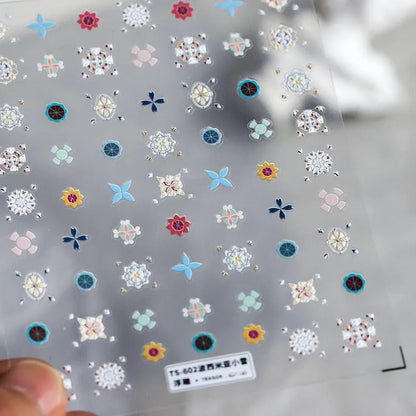 Colorful Nail Art Stickers Adhesive Slider Bohemian Embossed Sticker Decals TS602 embossed
