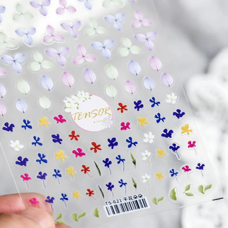 Hydrangea Nail Art Stickers Dried Flower Petals Leaf Adhesive Sticker Decals TS621
