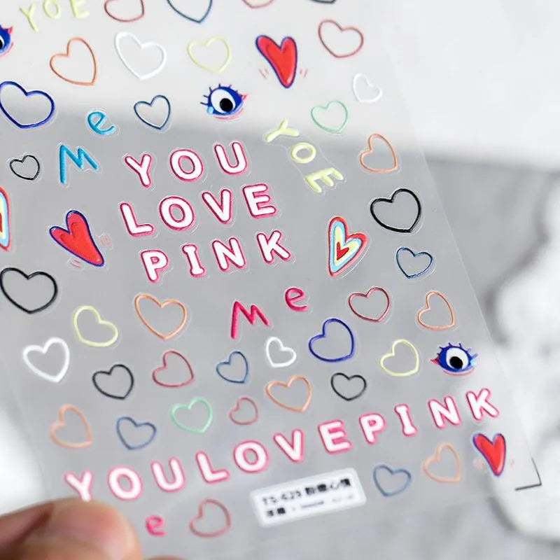 Flower Nail Art Stickers Adhesive Slider Heart Smile Face Sticker Decals TS629 embossed