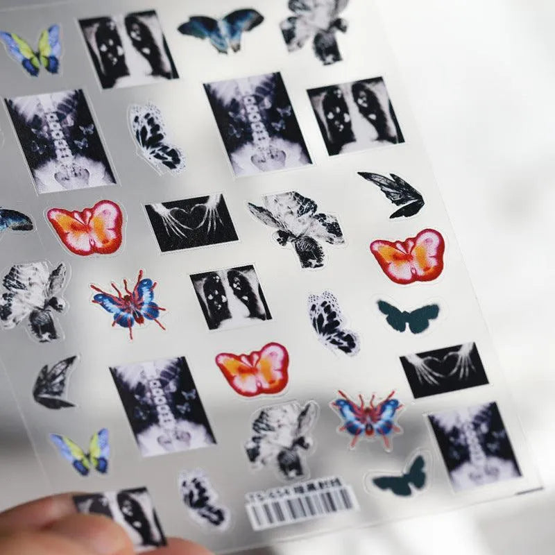 Dark Butterfly Nail Art Stickers Adhesive Embossed 3D Butterfly Sticker Decals TS654