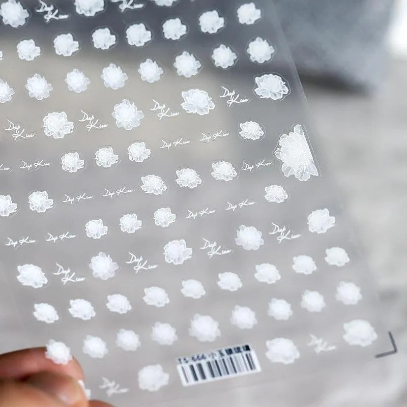 White Flower Nail Art Stickers Adhesive Lace Floral 3D Adhesive Decals TS666