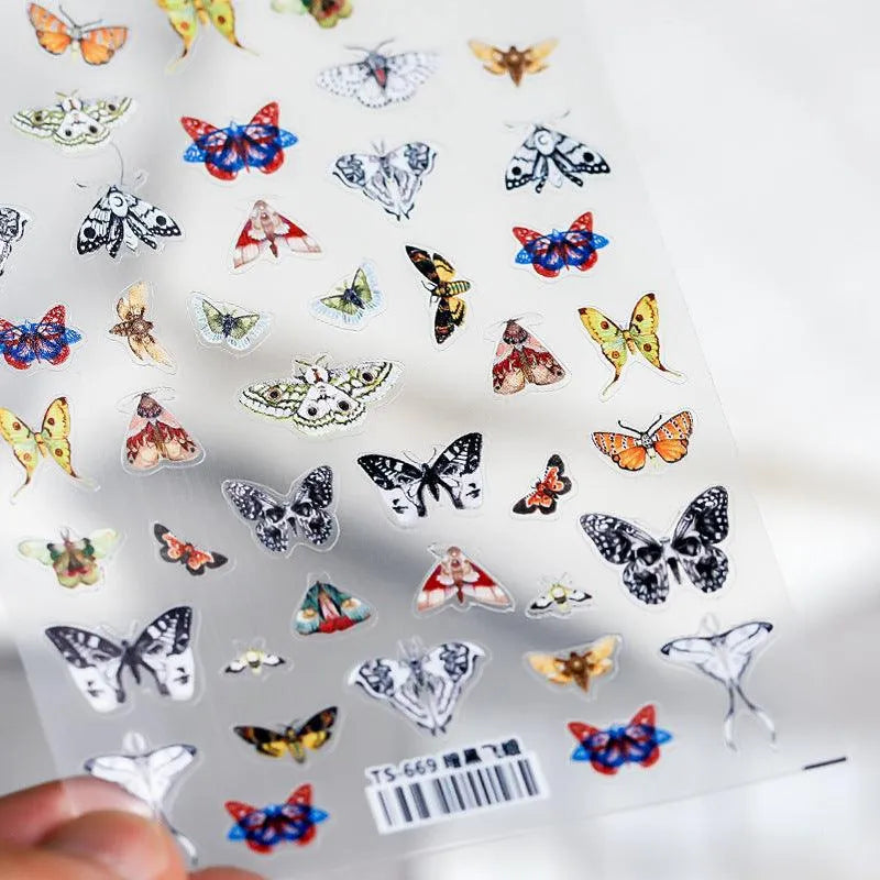 Dark Butterfly Nail Art Stickers Adhesive Embossed 3D Butterfly Sticker Decals TS669
