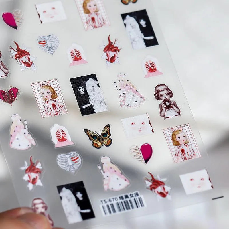 Dark Butterfly Nail Art Stickers Adhesive Embossed 3D Butterfly Sticker Decals TS670